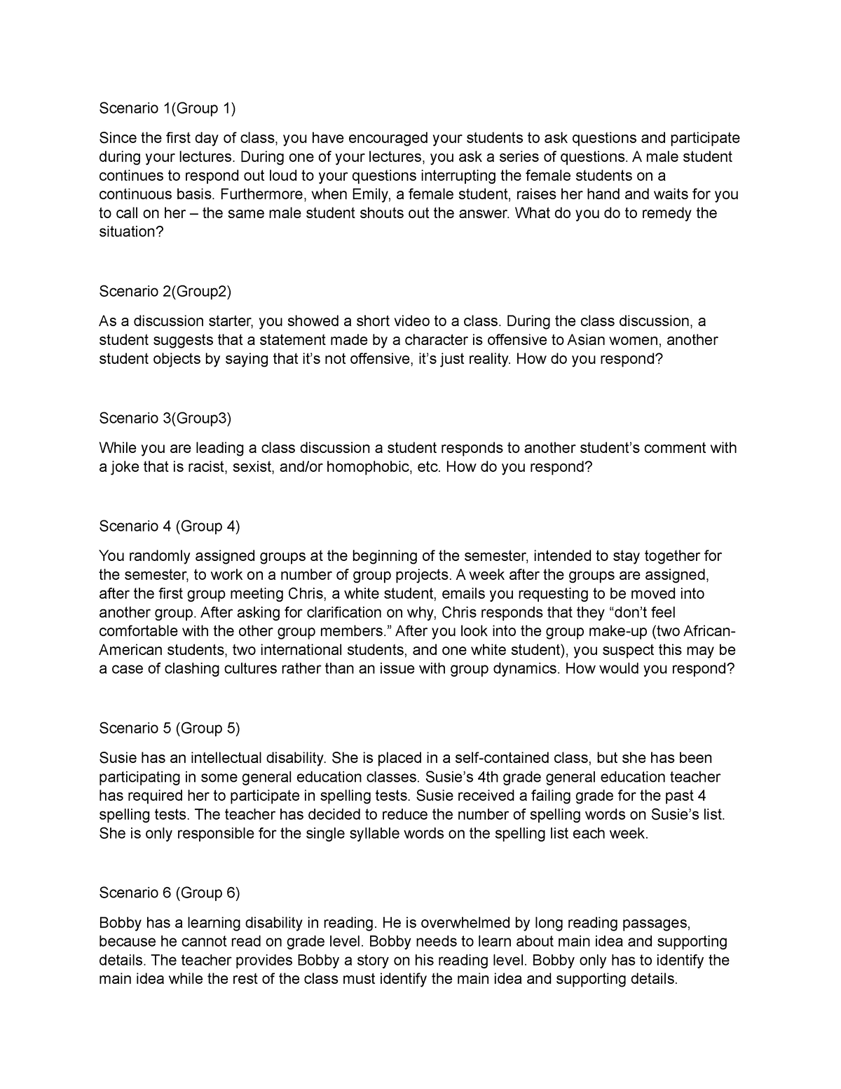 Inclusive Education Group Scenario - Scenario 1(Group 1) Since the ...