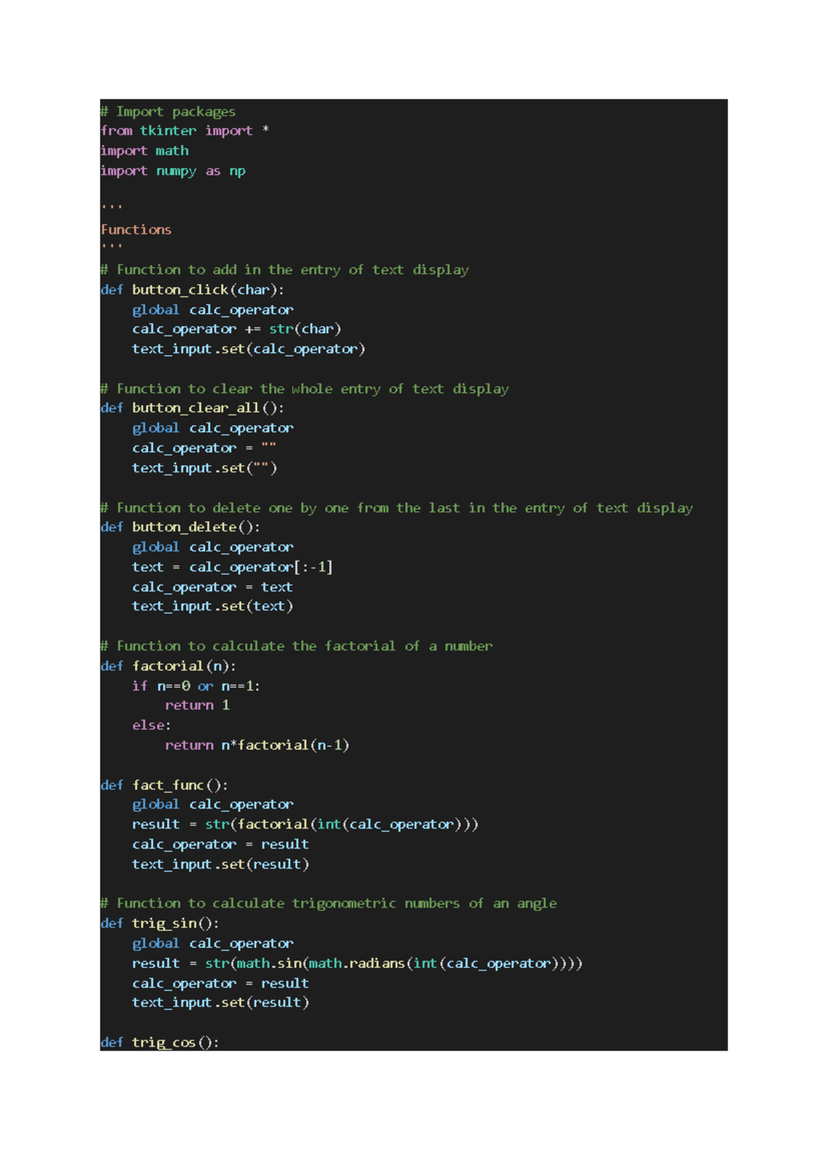 Python project code - Import packages from tkinter import * import math ...