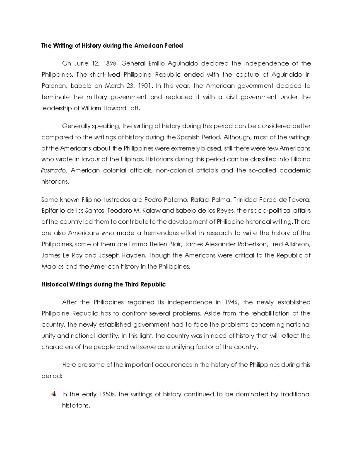 The Writing of History during the American and 3rd Republic Period