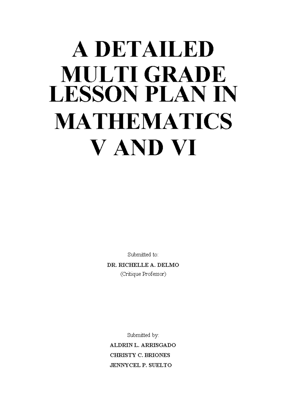 A Detailed Multigrade Lesson PLAN - A DETAILED MULTI GRADE LESSON PLAN ...