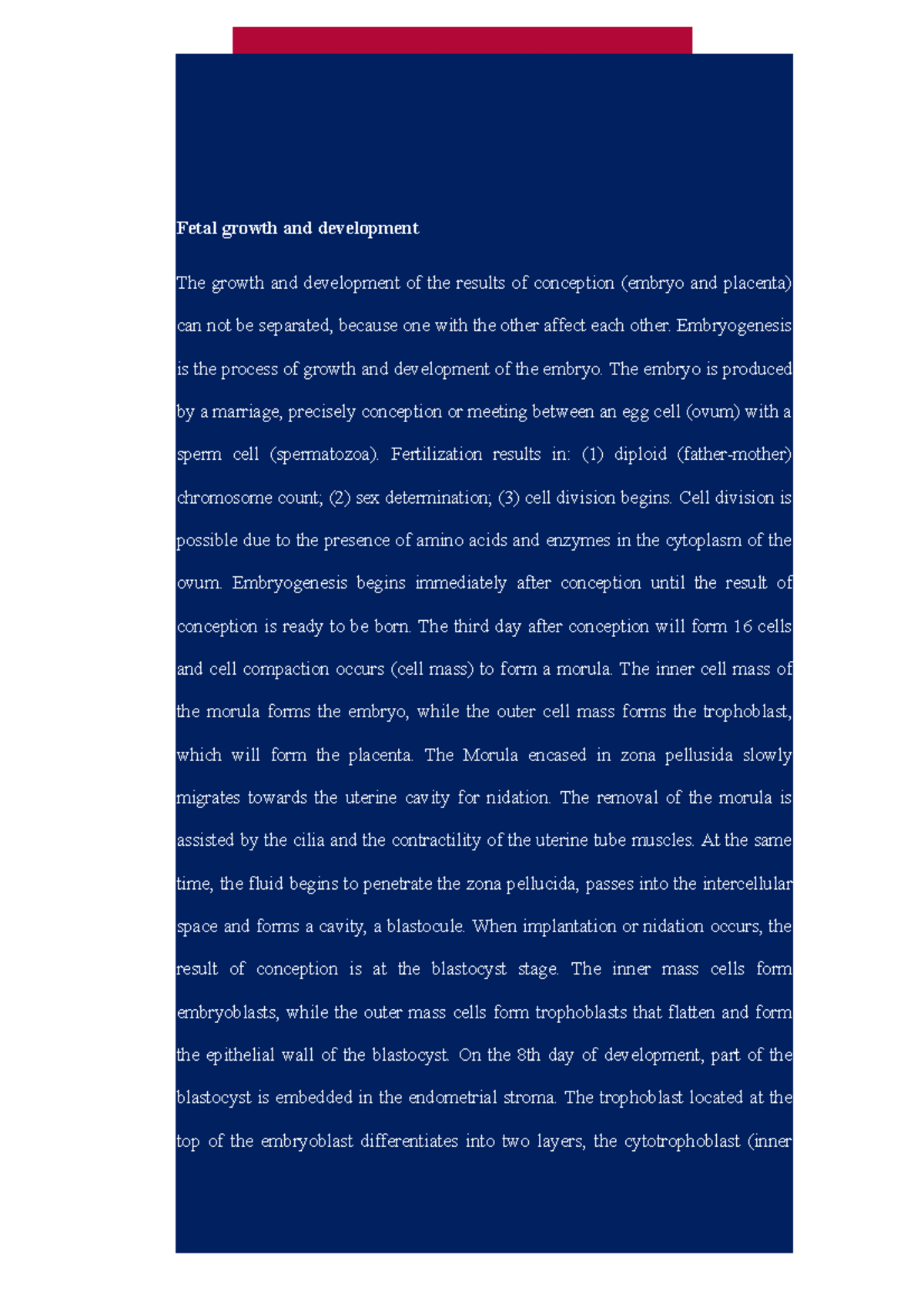 Notes Study Biology - Fetal growth and development - Fetal growth and ...