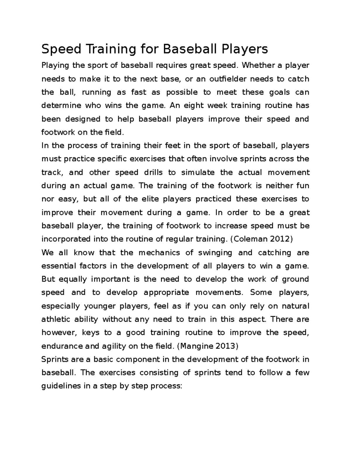 Speed Training for Baseball Players Speed Training for Baseball