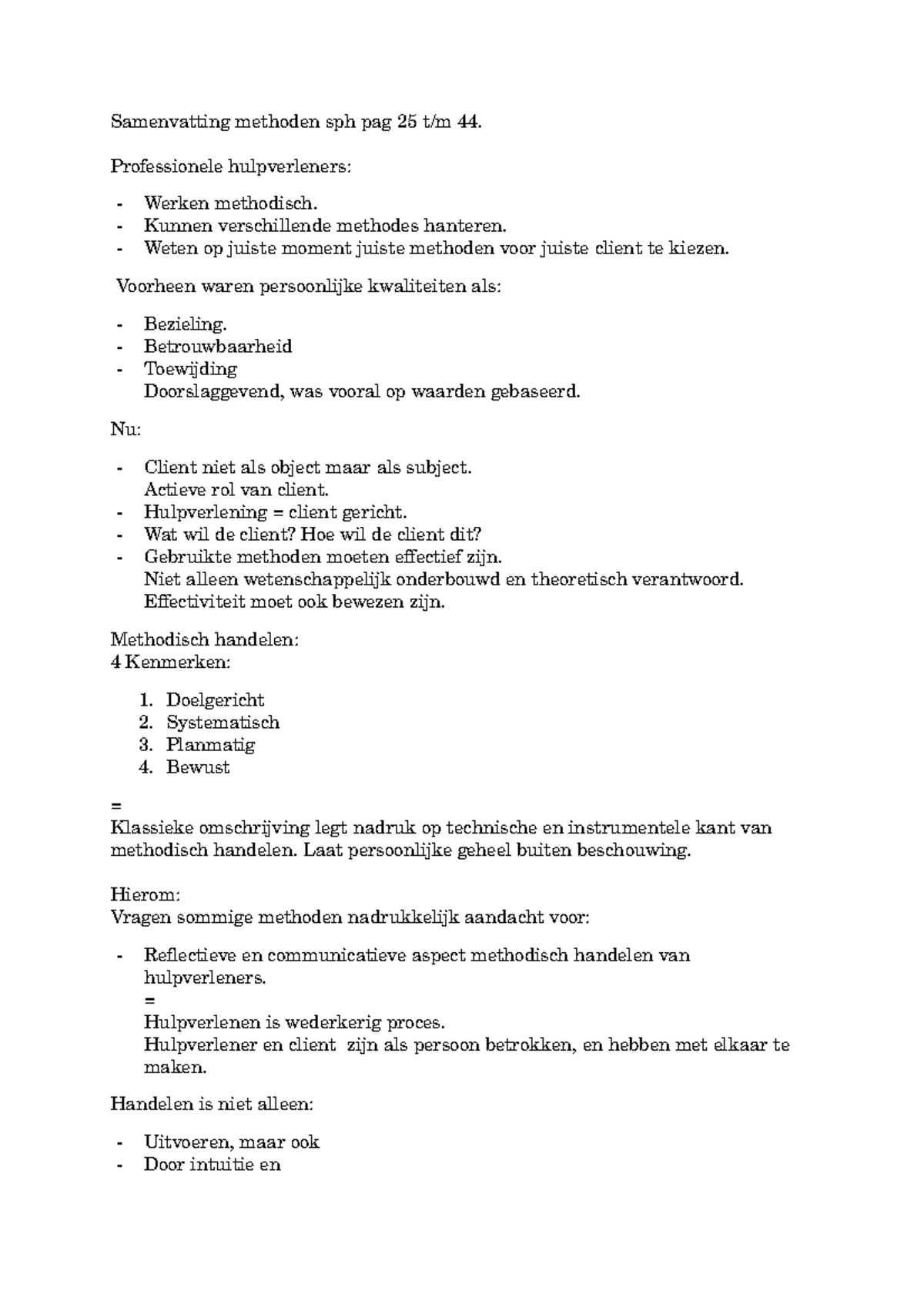 Samenvatting Methoden Sph Pag 25 T - Professionele Hulpverleners ...