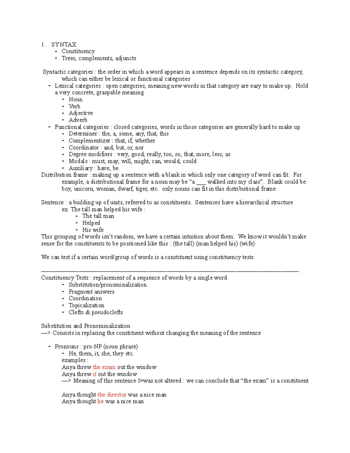 Linguistics lecture notes - 1. SYNTAX - Constituency - Trees ...