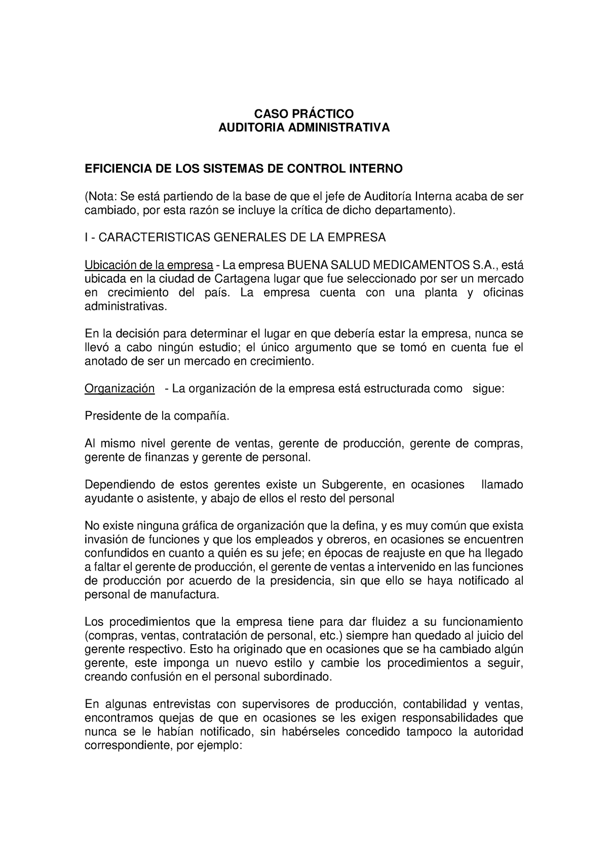 Caso Practico Auditoria Adm Eficiencia De Los C Caso PrÁctico Auditoria Administrativa