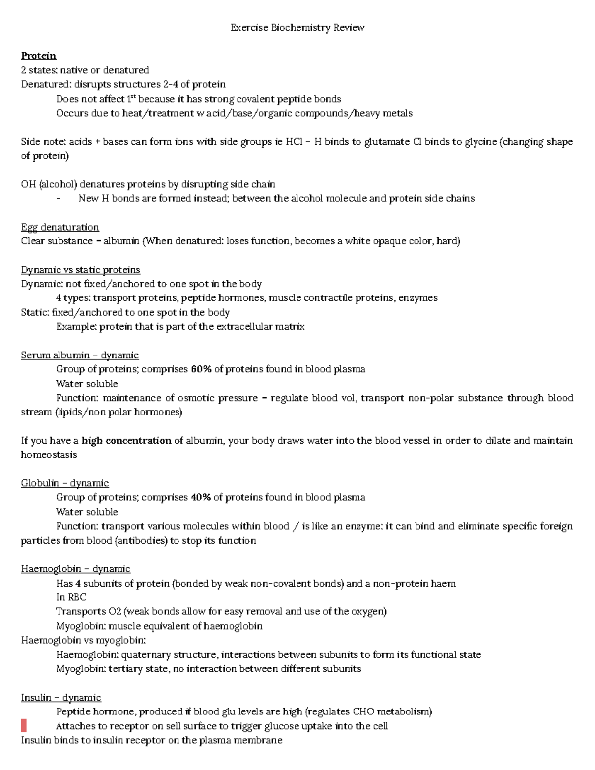 Exercise Biochemistry Midterm Review - Exercise Biochemistry Review ...