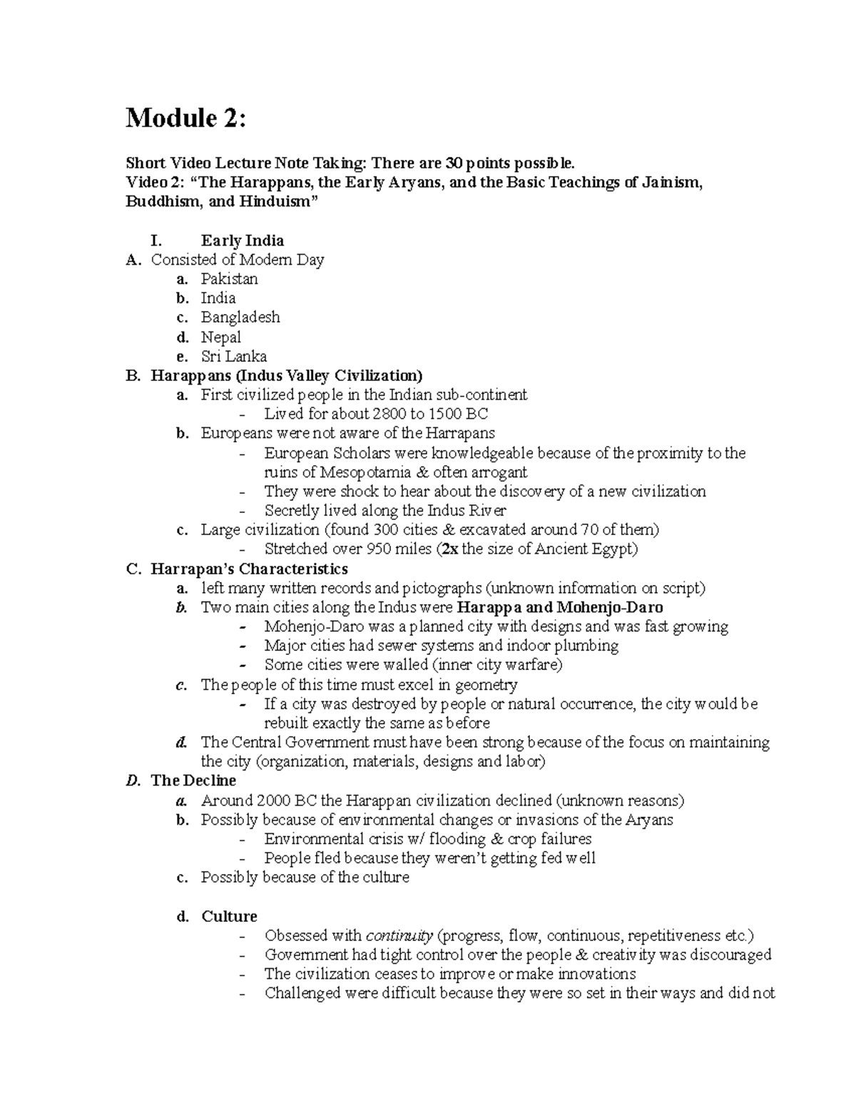 Module 2 Assignment Sheet - Module 2: Short Video Lecture Note Taking ...