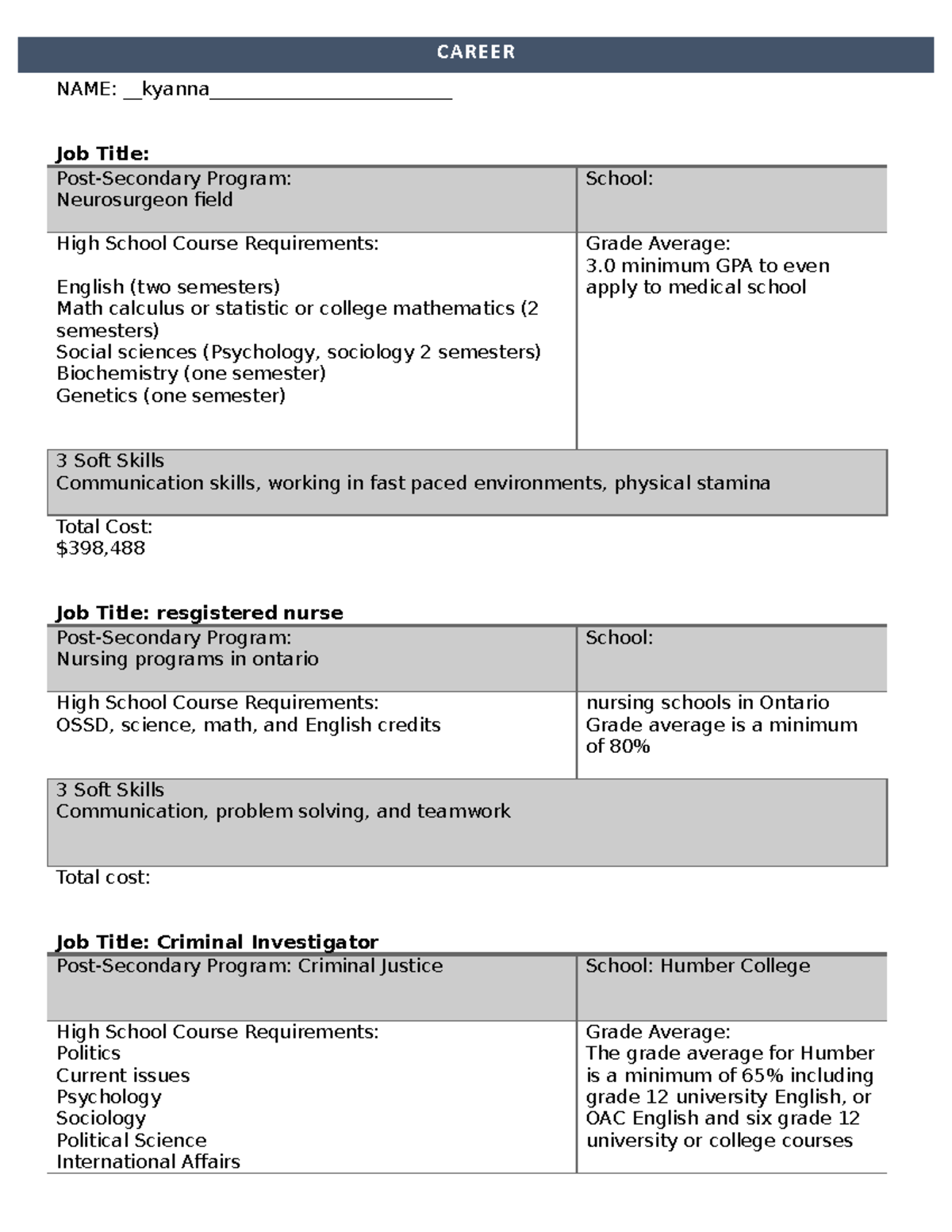 Career Fair Passport Career Studies - NAME: kyanna ...