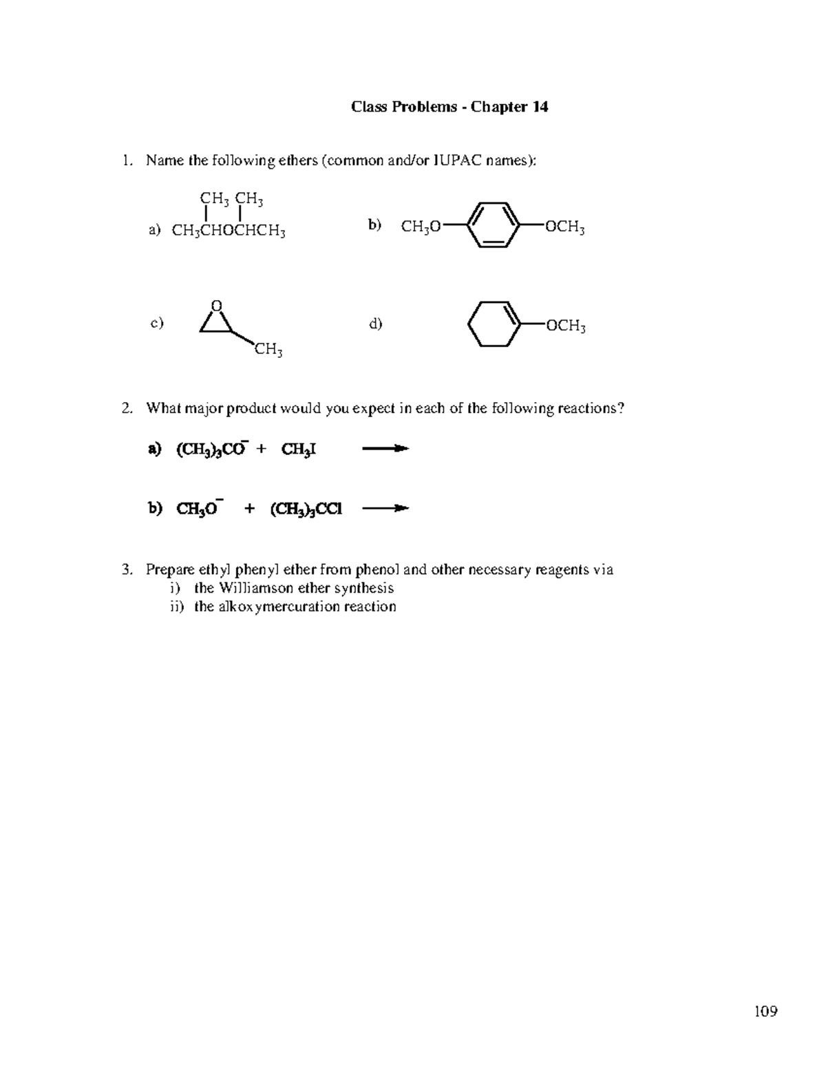 Ethers, epoxides, and sulfides - Class Problems - Chapter 14 Name the ...