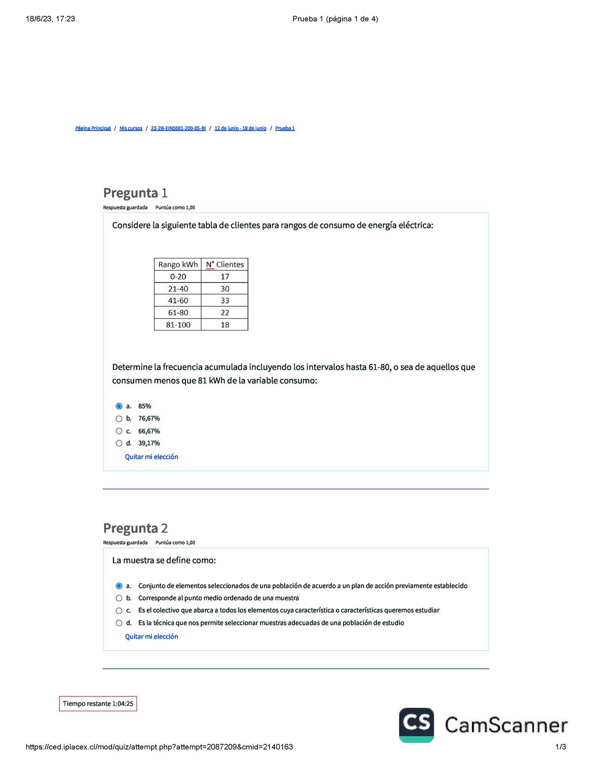 Prueba 1 Estadistica Inferencial - Ced.iplacex/mod/quiz/attempt.php ...