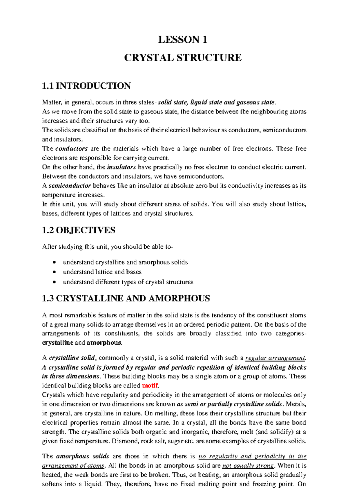 Lesson 1 - References - LESSON 1 CRYSTAL STRUCTURE 1 INTRODUCTION ...