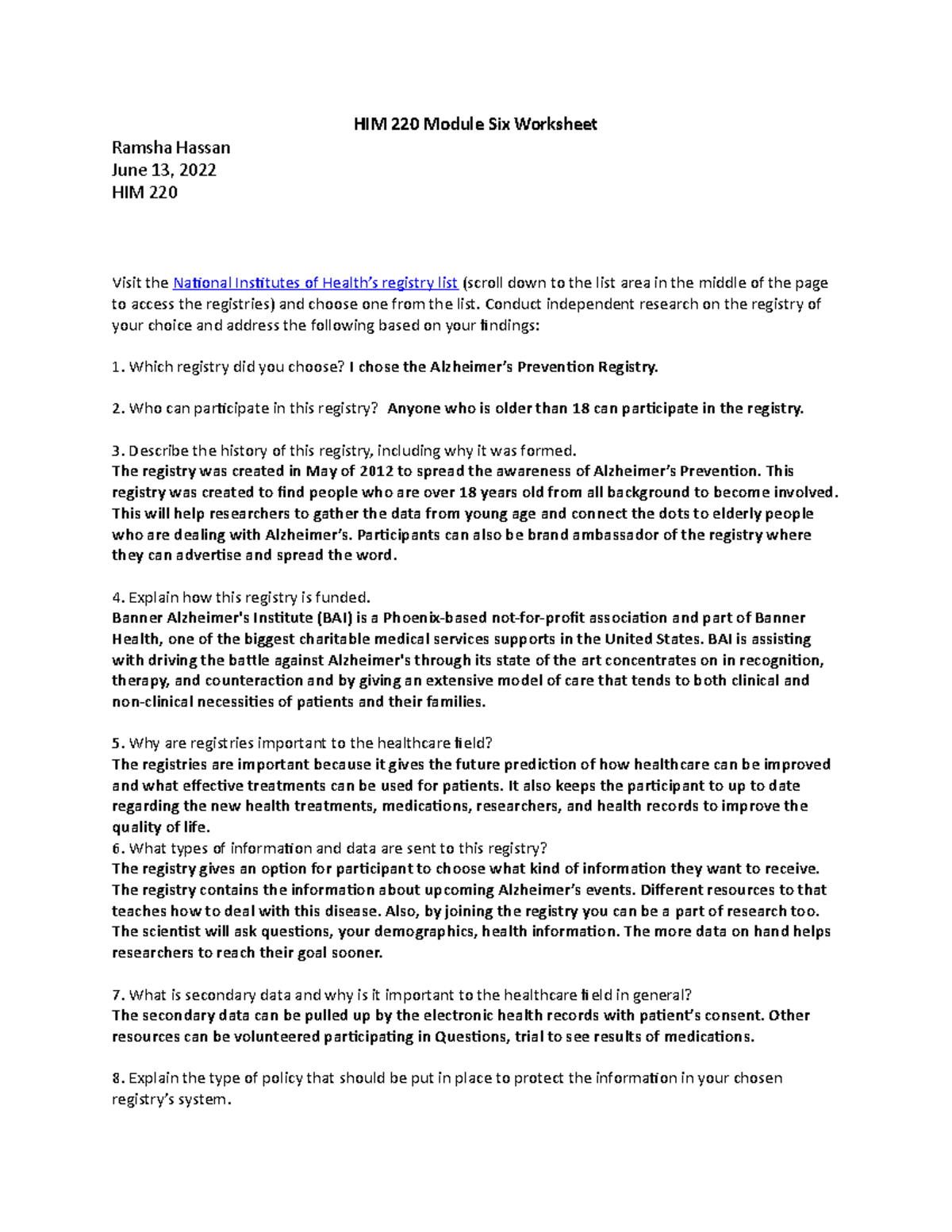 HIM 220 Module Six Worksheet - HIM 220 Module Six Worksheet Ramsha ...