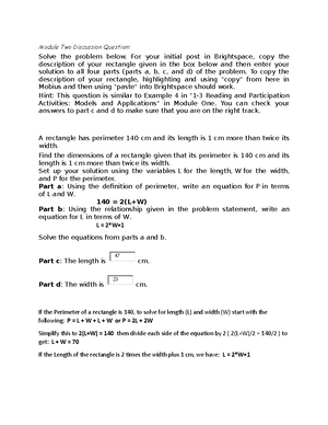 MAT136 Module Three Discussion Question Post and Solution - Module ...