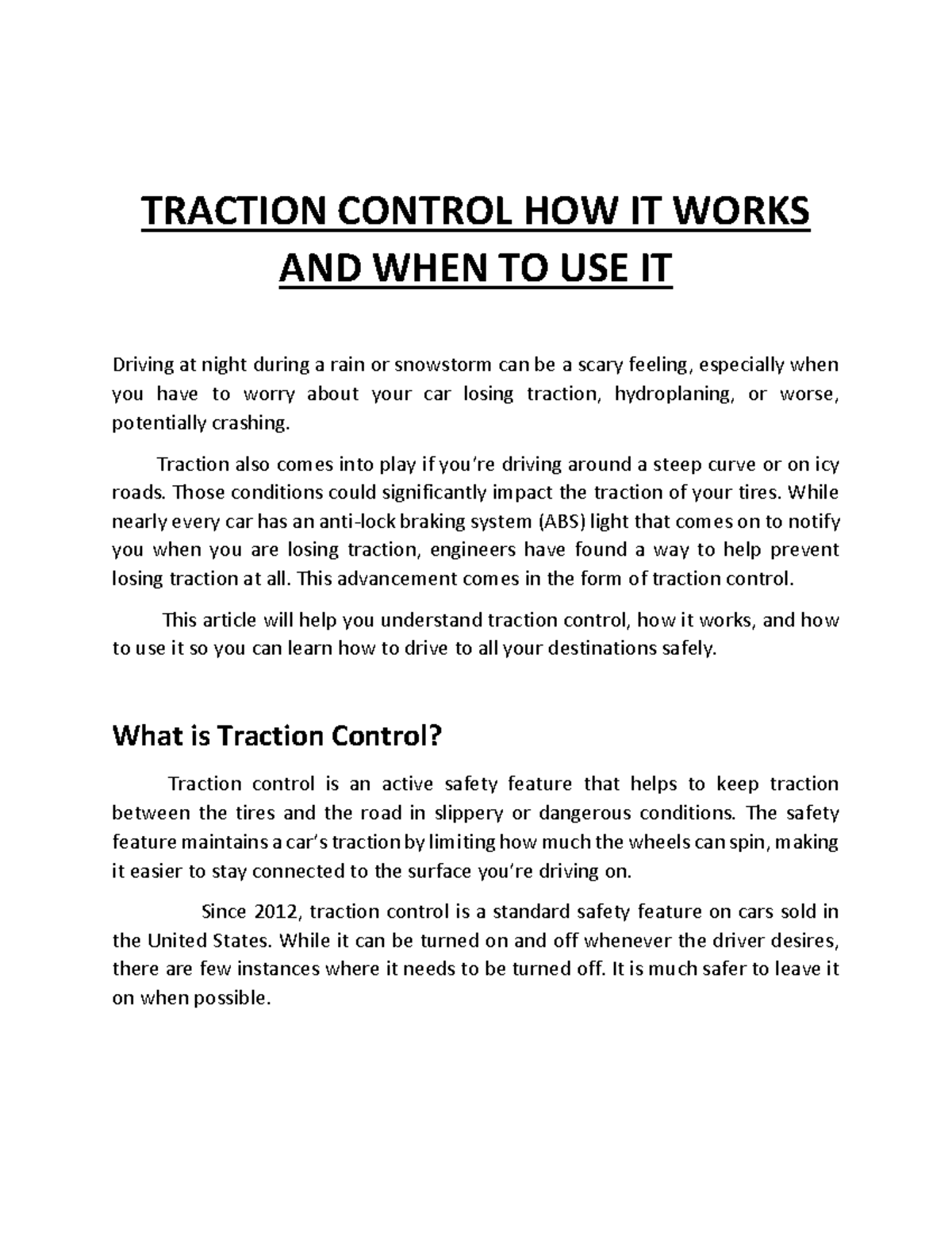 Traction Control How It Works and When to Use It TRACTION CONTROL HOW