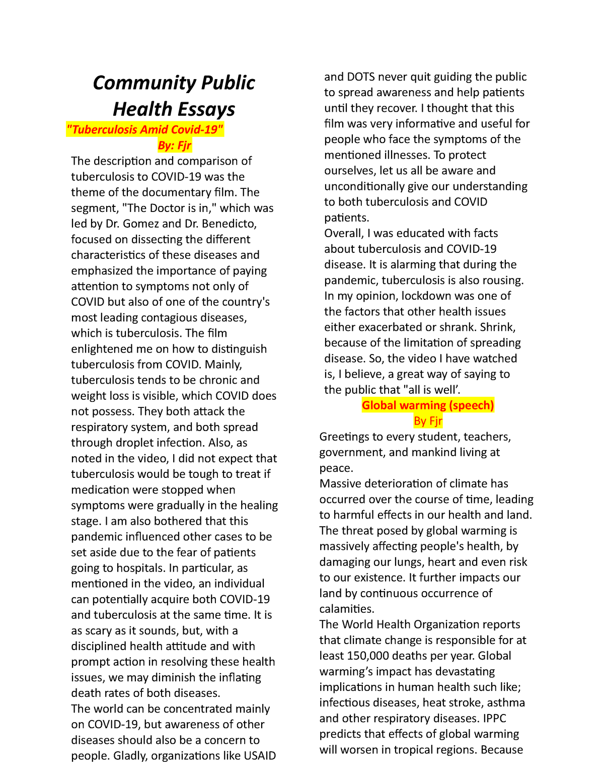 public health essays topics