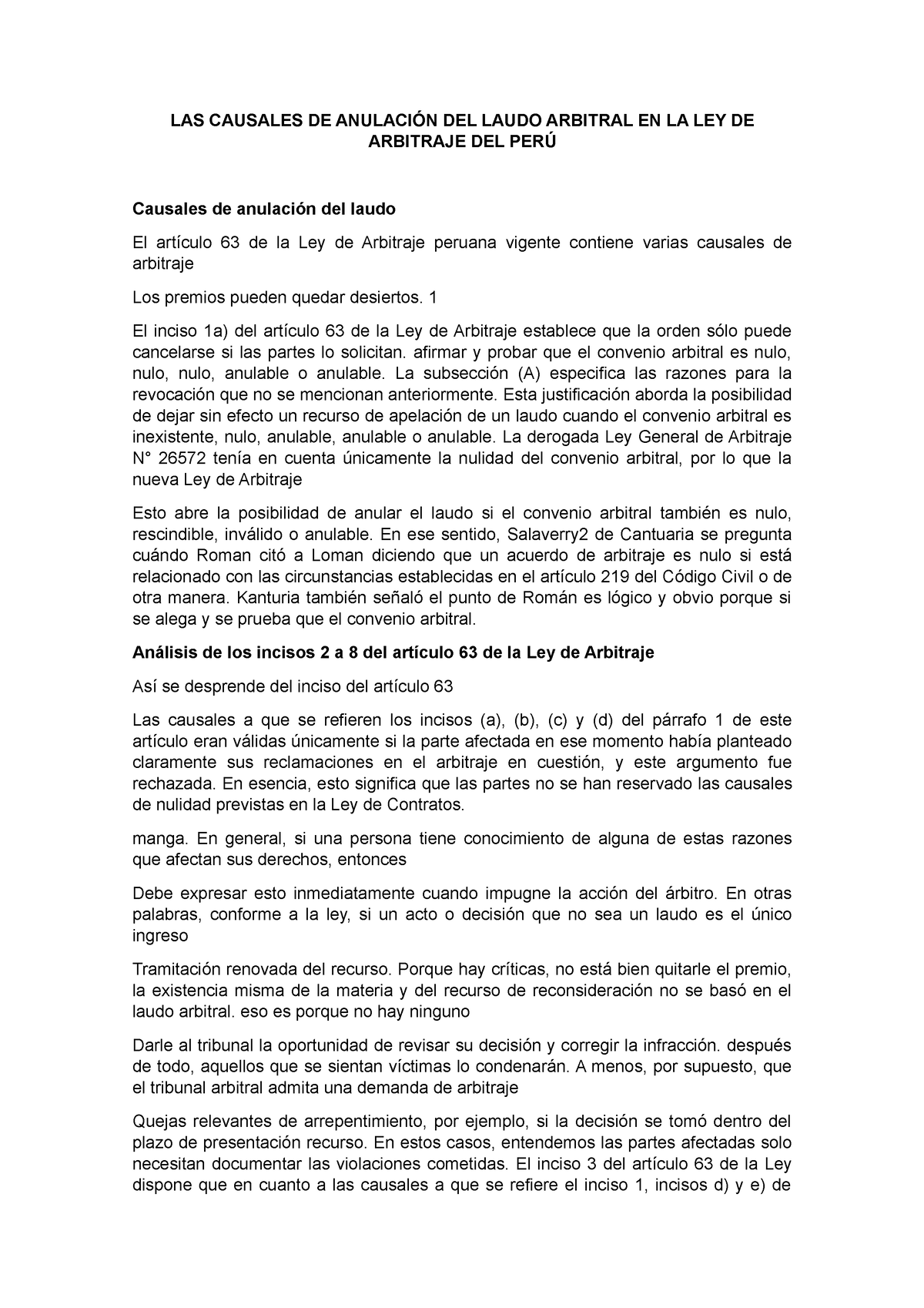 LAS Causales DE Anulación DEL Laudo Arbitral EN LA LEY DE Arbitraje DEL ...