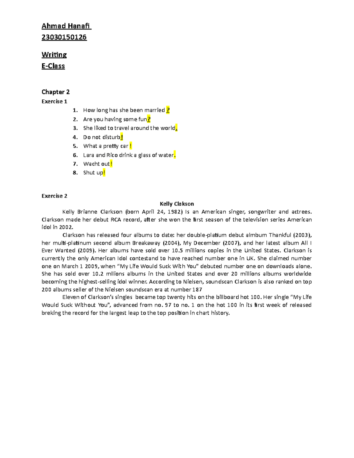 23030150126 Assignment - Ahmad Hanafi 23030150126 Writing E-Class