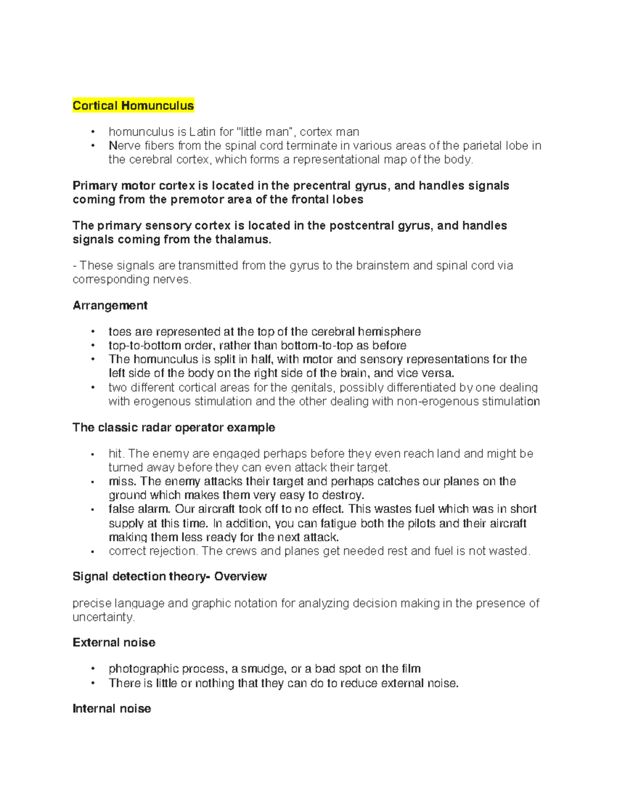 Lec notes - Cortical Homunculus - Cortical Homunculus - homunculus is ...