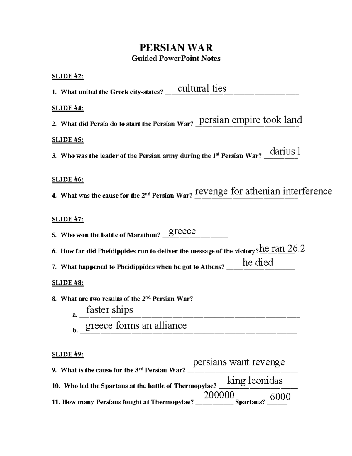 Justus Sohosky Persian WARpowerpoint questions PERSIAN WAR Guided