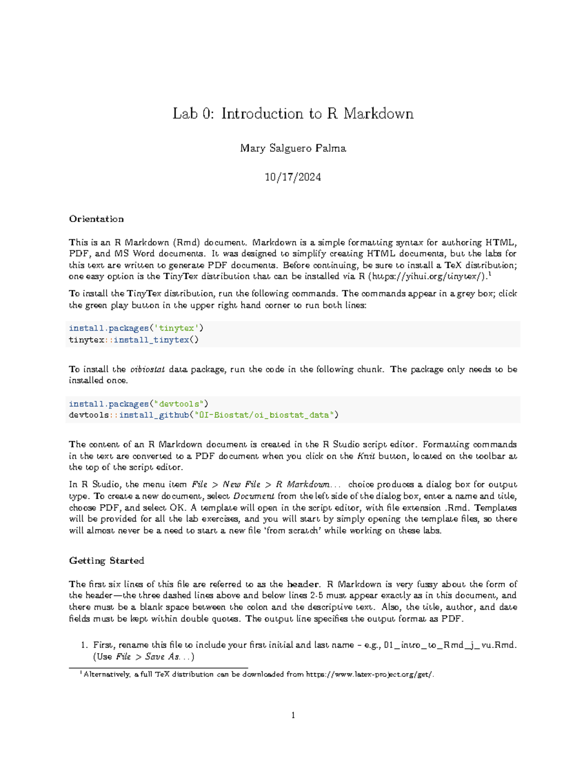 Lab 0 - R Studio - Lab 0: Introduction to R Markdown Mary Salguero ...