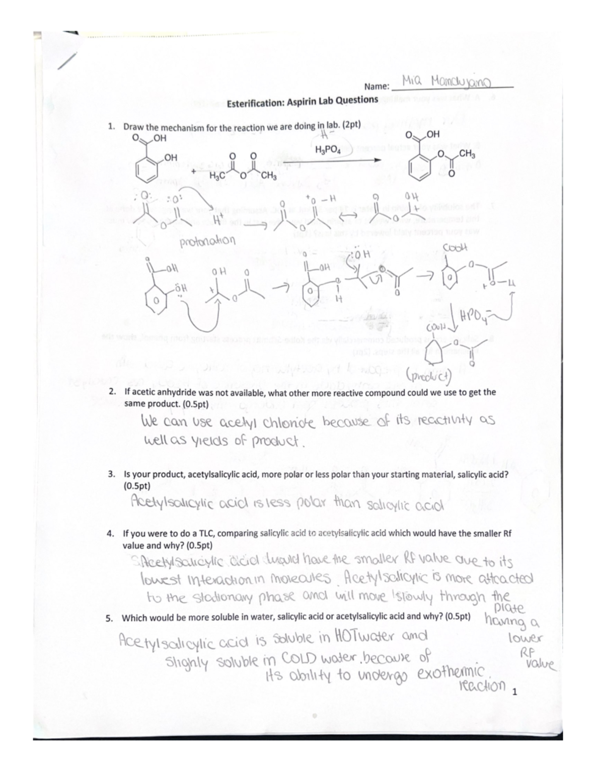 Esterification Aspirin Lab Questions CHEM152 Studocu