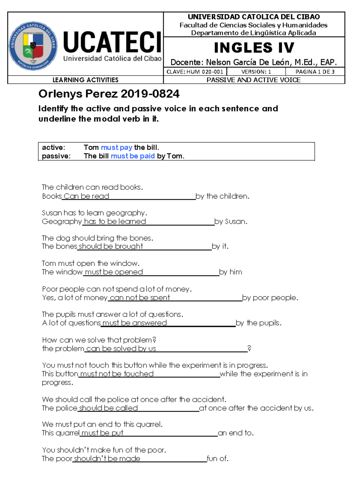 Practice NO. 2 Passive AND Active Voice - Orlenys Perez 2019- Identify ...