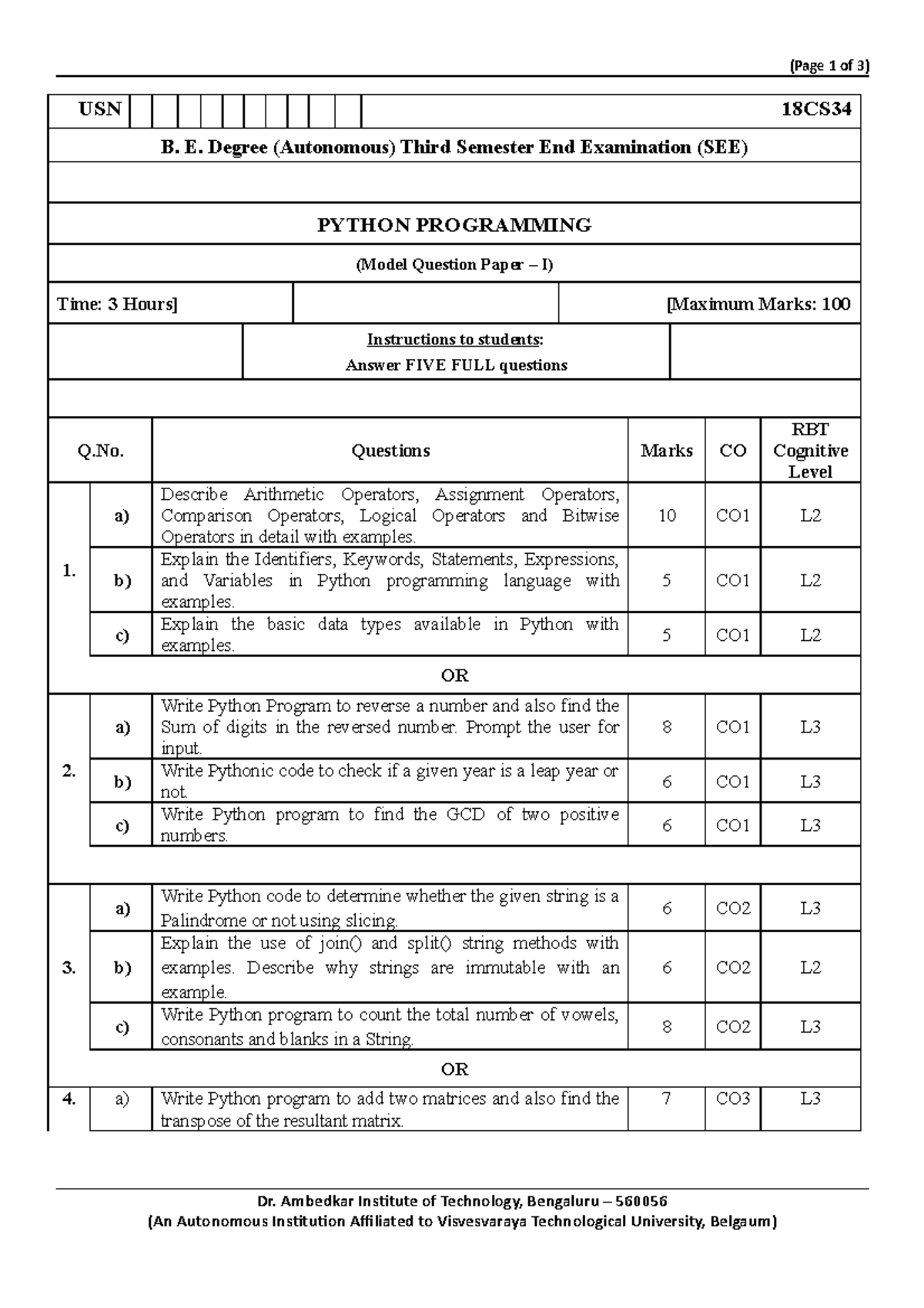 Python Model Question Paper 1 - (Page 1 of 3) USN 18CS B. E. Degree ...