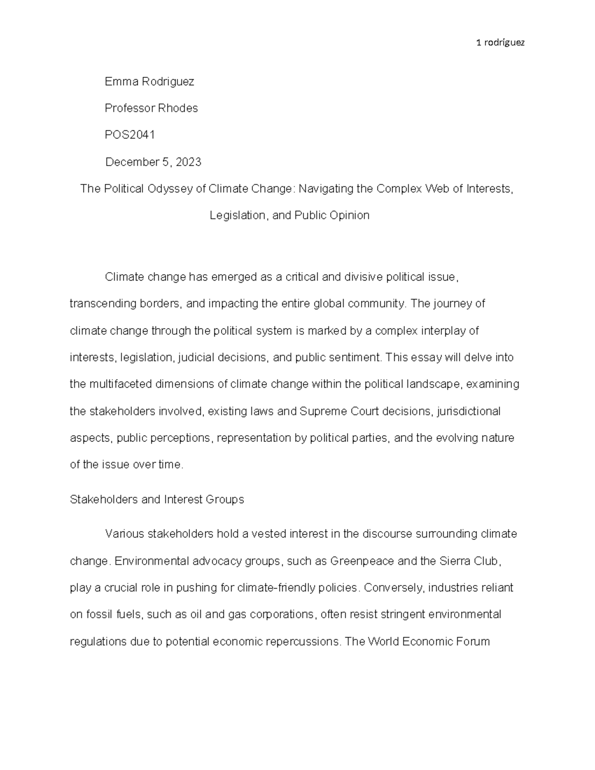 Final paper 2 - Emma Rodriguez Professor Rhodes POS December 5, 2023 ...