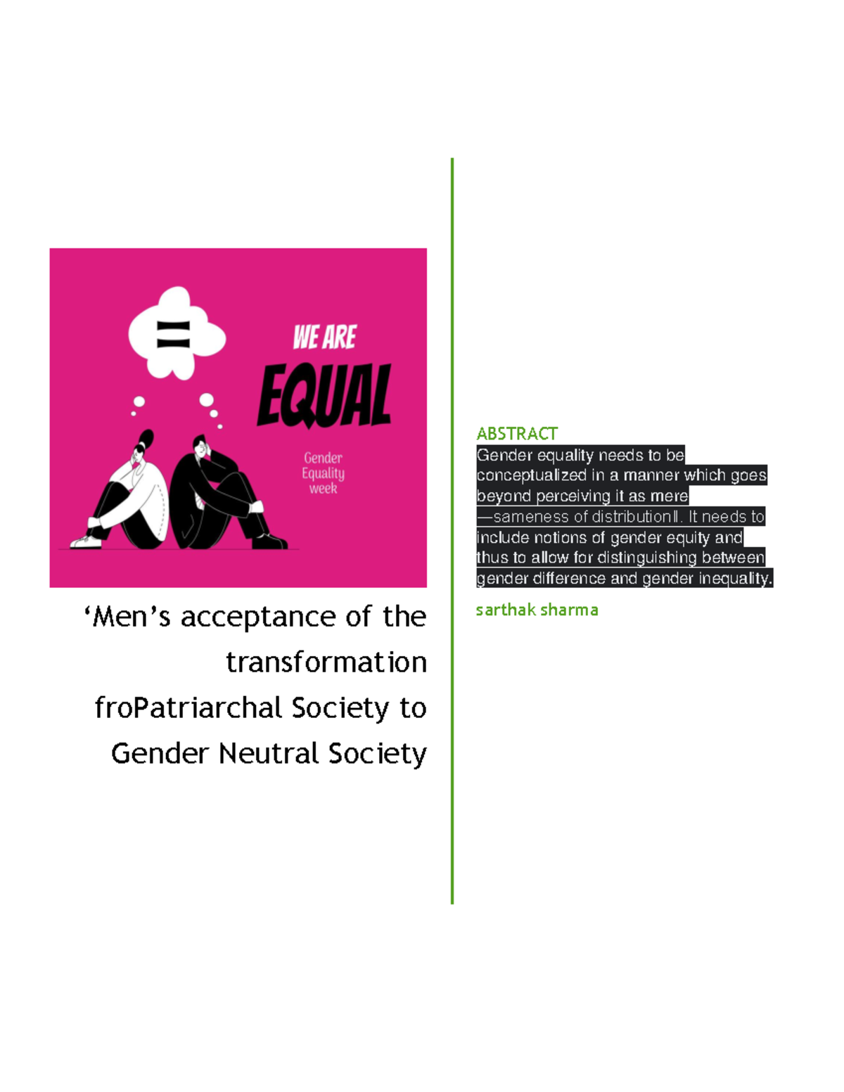 “Men’s Acceptance of the Transformation of Patriarchal Society to