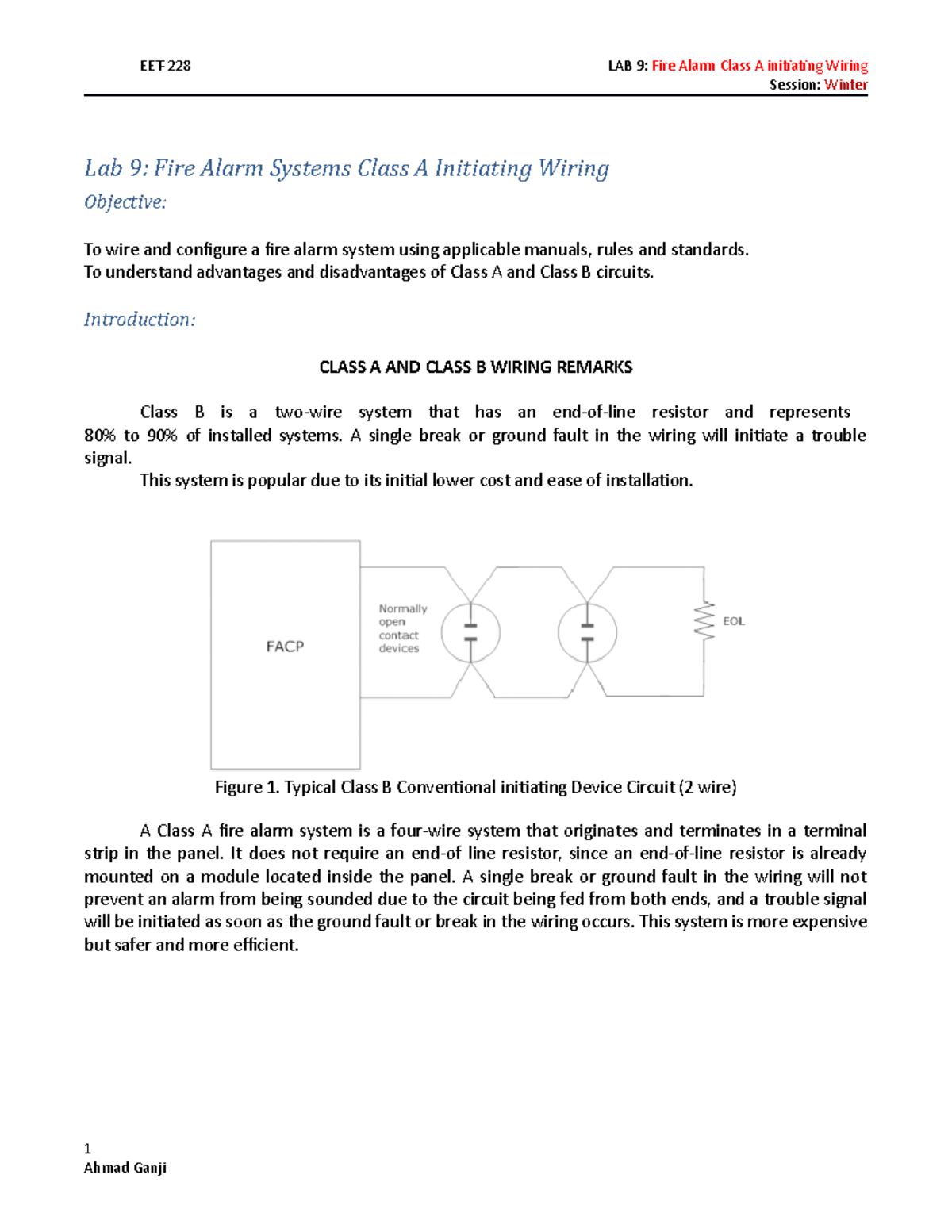 EET-228 Lab 9 Fire Alarm Class A Wiring - Session: Winter Lab 9: Fire ...