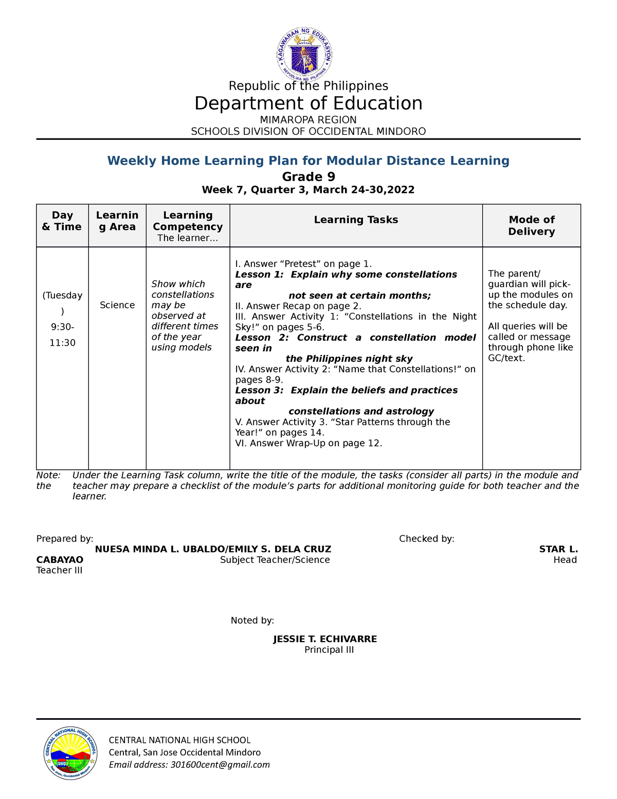 Whlp Q3 Week 7 Lesson Plan Republic Of The Philippines Department Of Education Mimaropa 0030