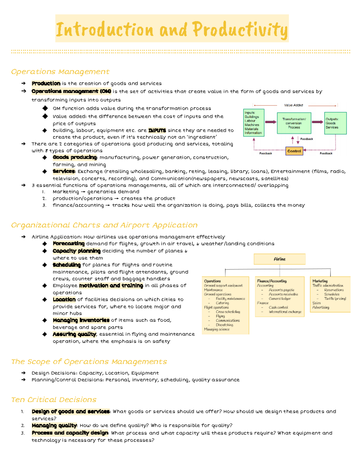 Ops Management - Course notes for entire course Fall 2021 semester ...