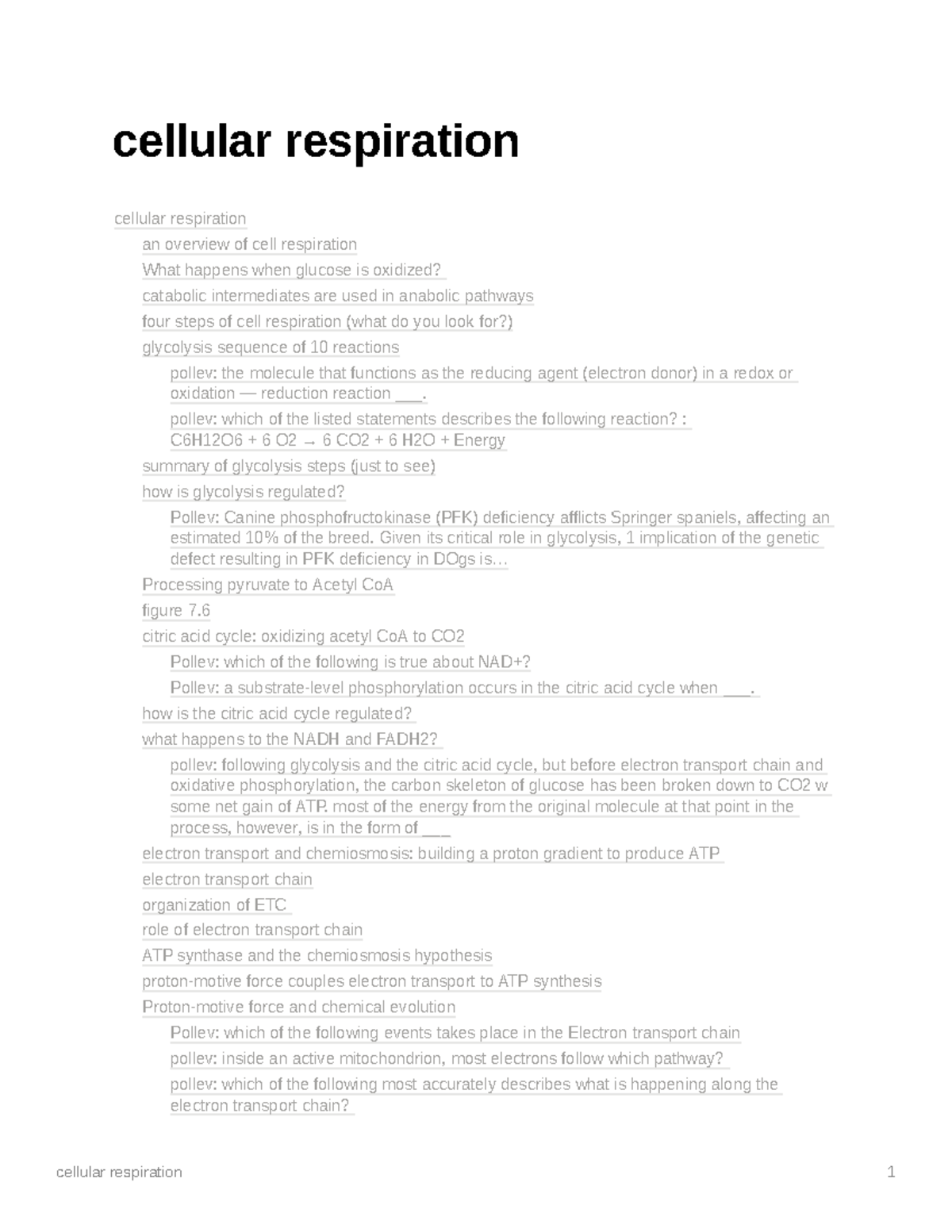 Cellular Respiration Notes - Cellular Respiration Cellular Respiration ...