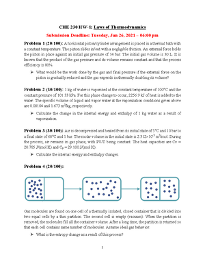 CHE 230 HW-3 Chemical Reaction Calculations - CHE 230 HW-3: Chemical ...