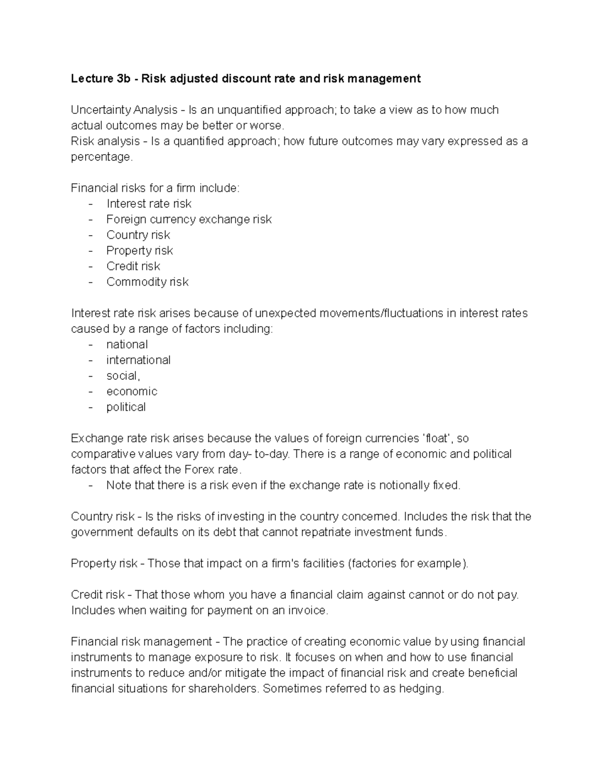 Lecture 3b - Risk adjusted discount rate and risk management - Risk ...