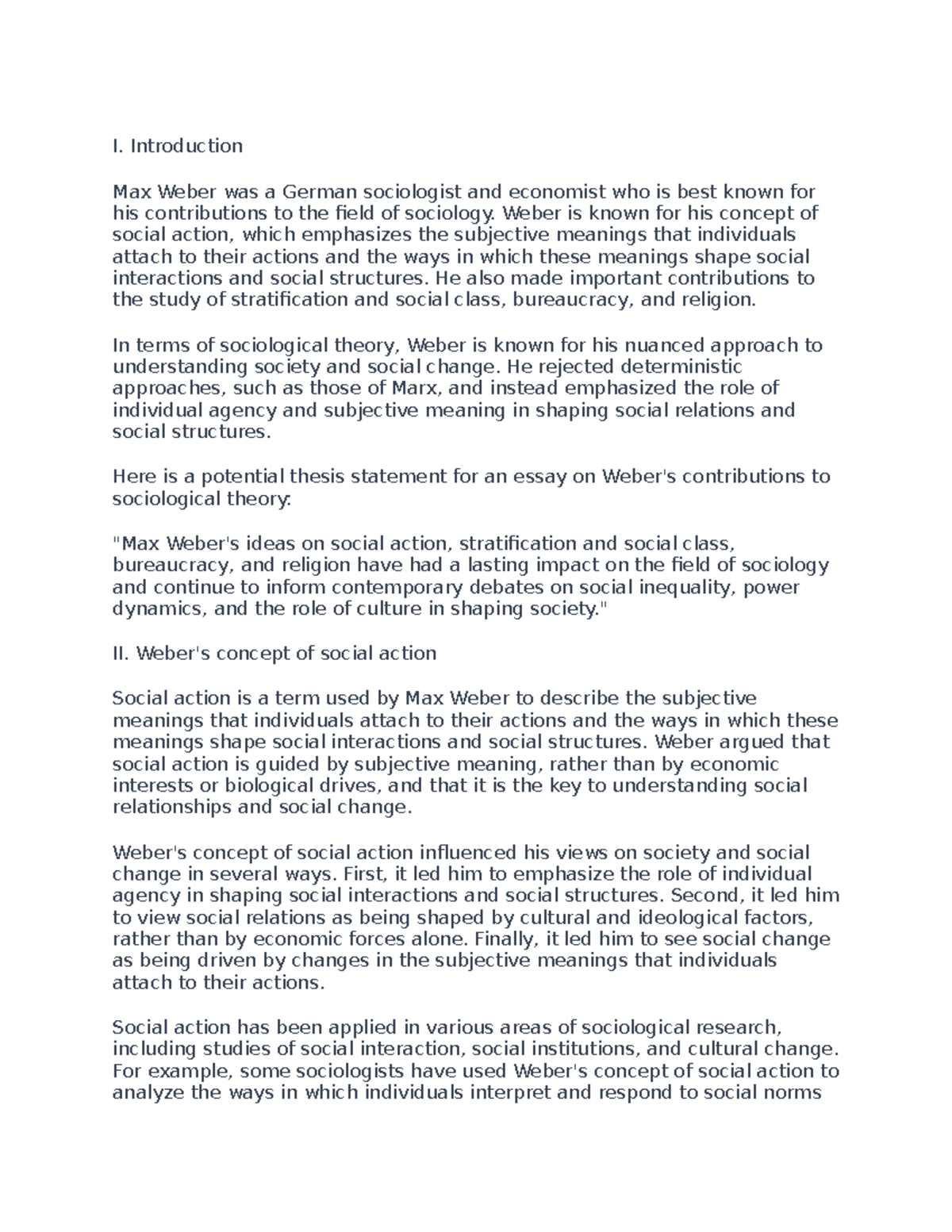 History of Sociological Theory- Max - I. Introduction Max Weber was a ...