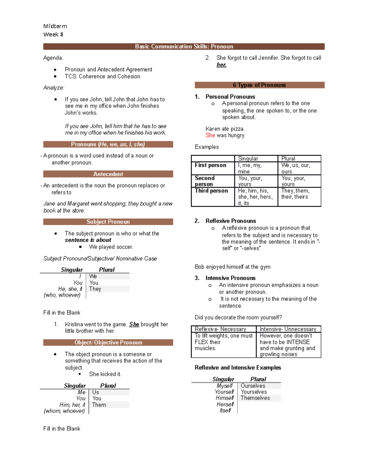 Midterm- pronouns - NOTES - Midterm Week 8 Basic Communication Skills ...