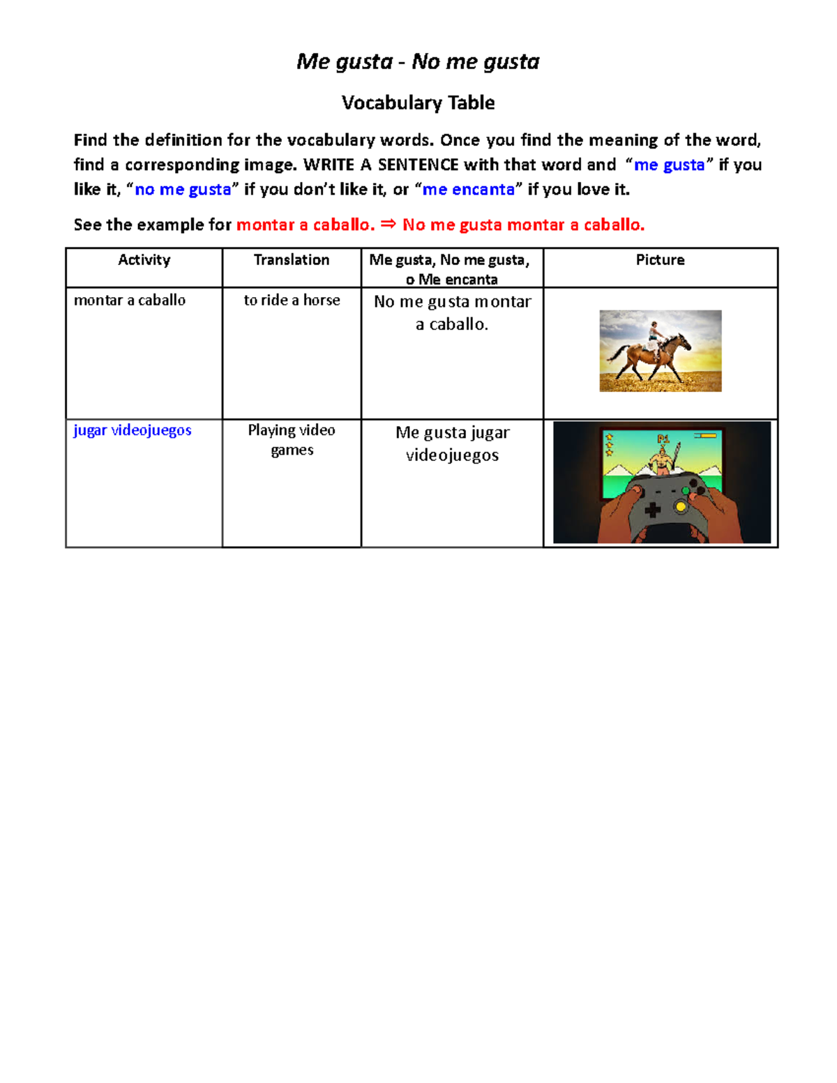 Copy of Pasa tiempos gustar encantar - Me gusta - No me gusta ...