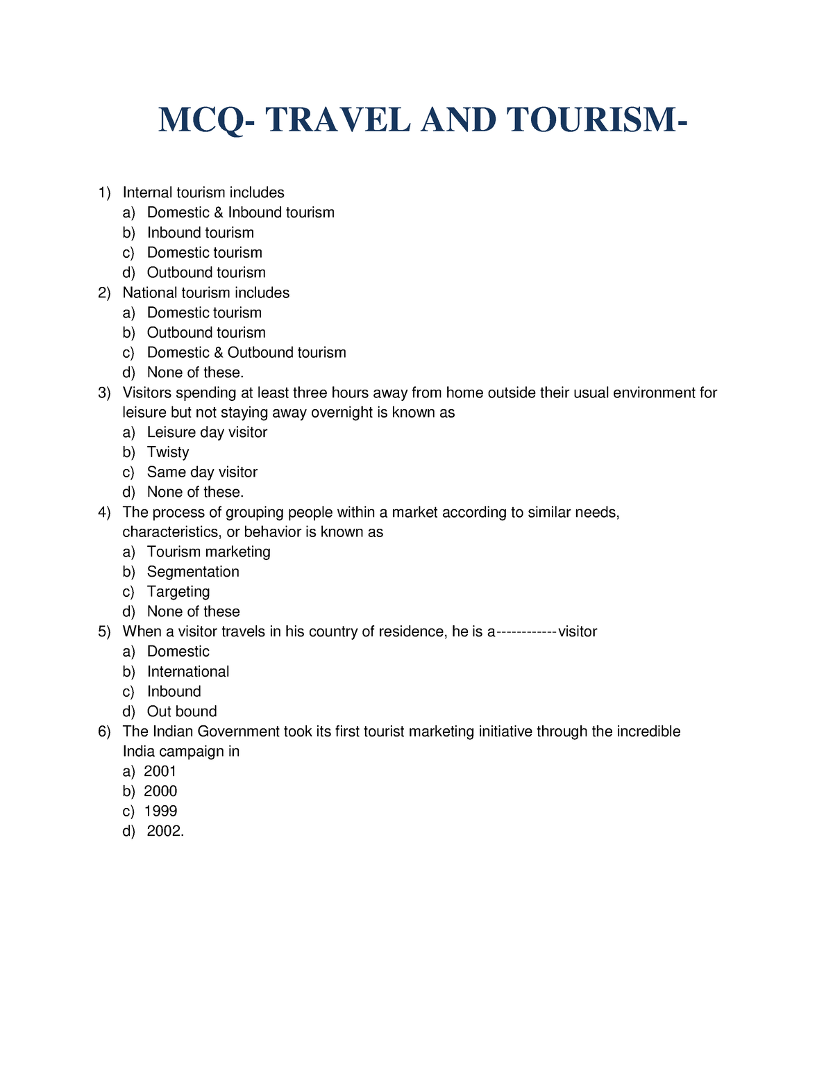 national tourism policy mcq