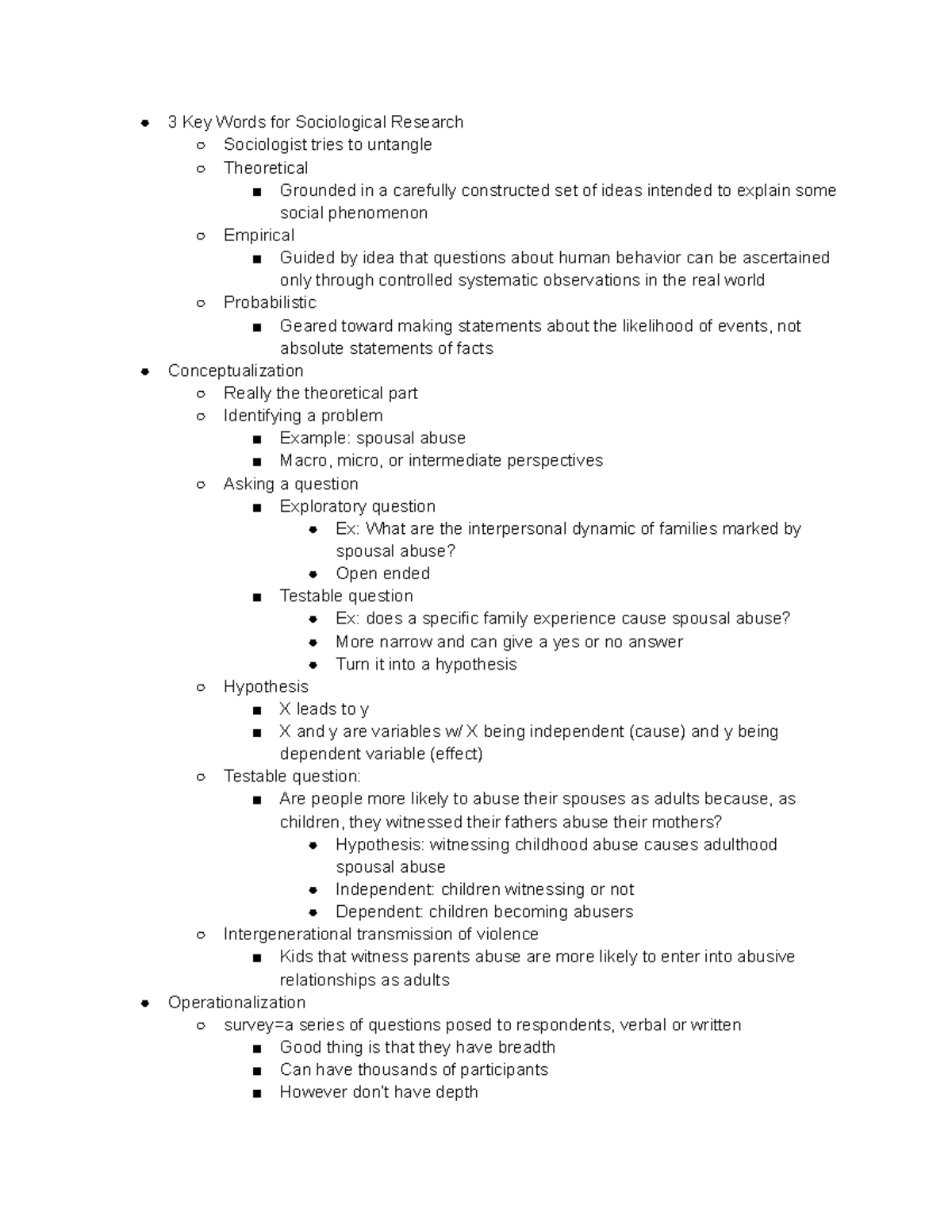 Lecture 7 Notes 3 Key Words for Sociological Research Sociologist
