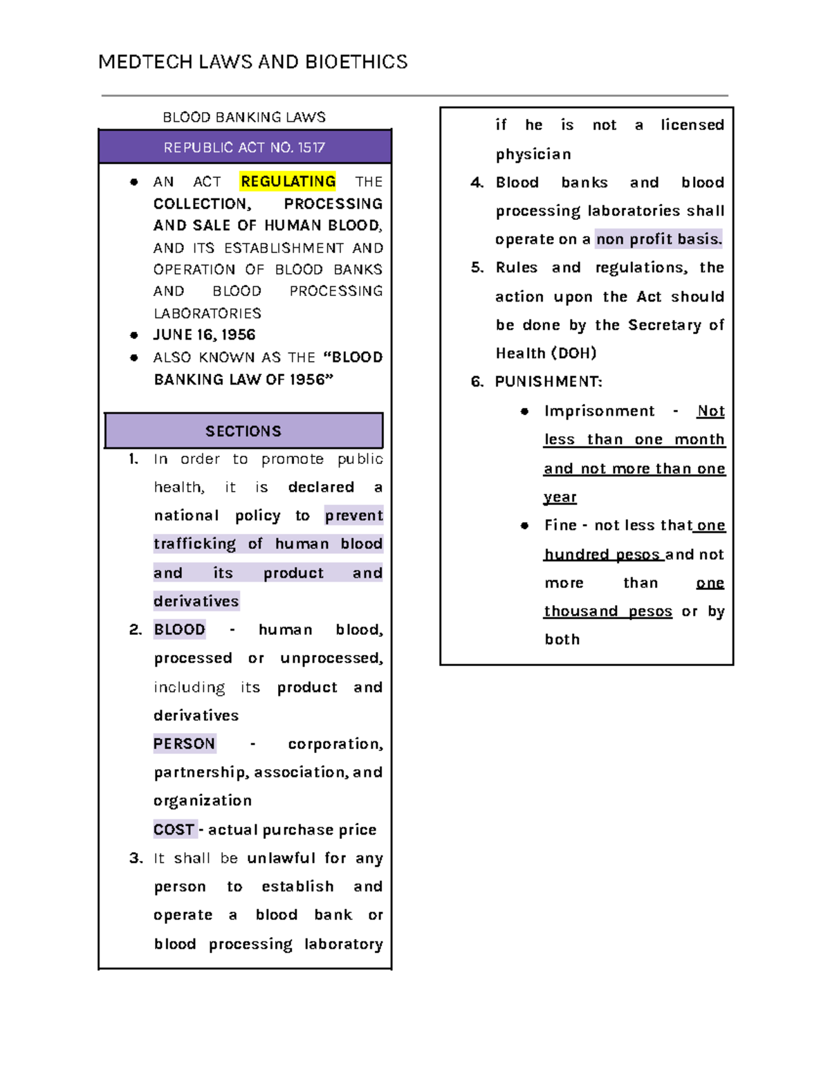MTLB Midterm - Summary medtech laws and Bioethics - BLOOD BANKING LAWS ...