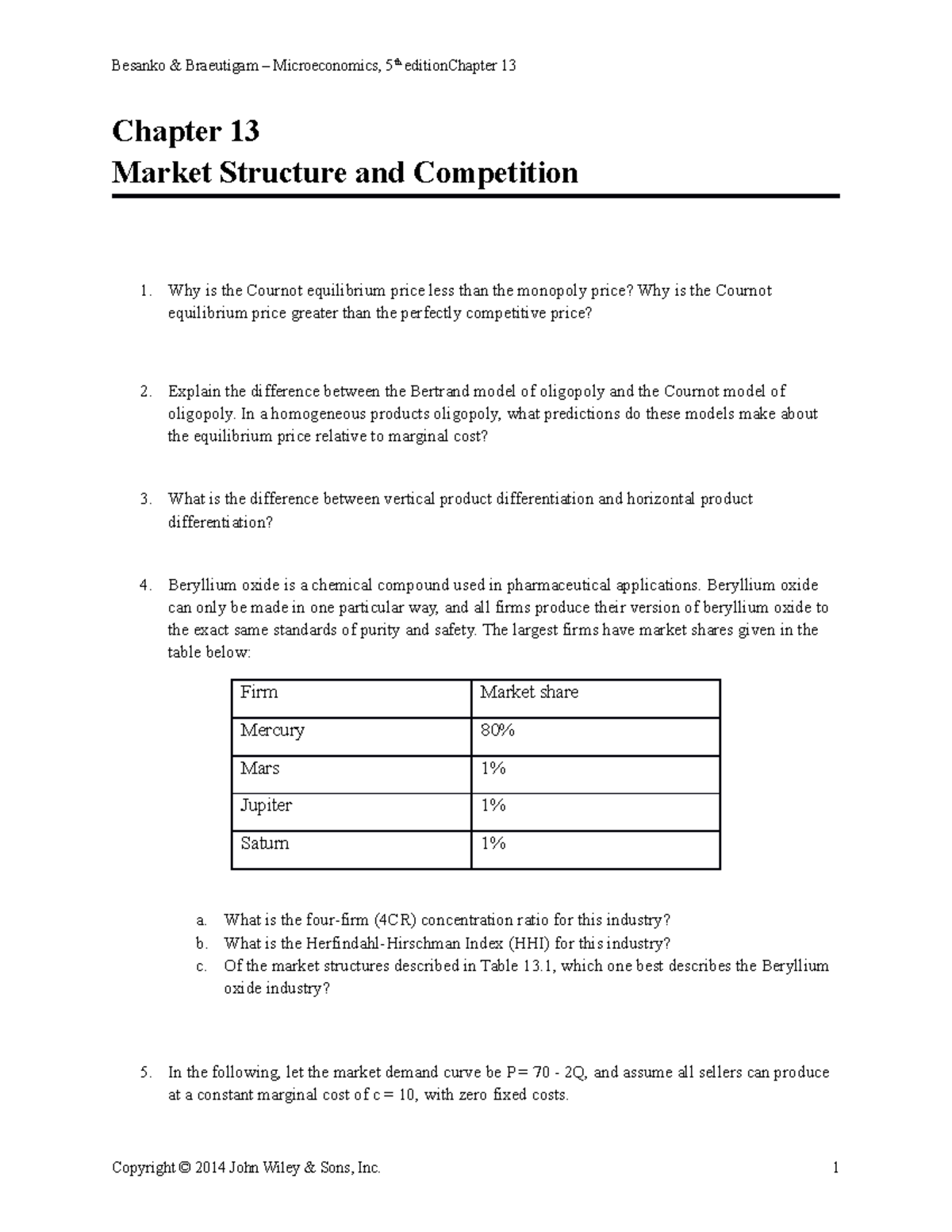 Chapter 13 HW (Final) - Besanko & Braeutigam – Microeconomics, 5th ...