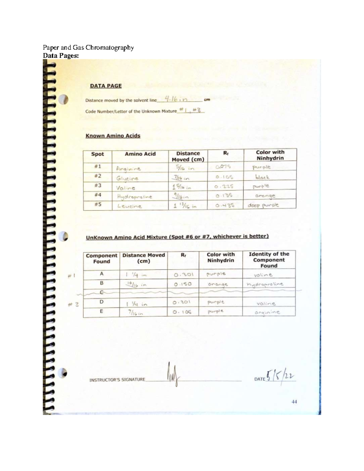 Chem 123 Lab Report 3 Paper and Gas Chromatography Data Pages