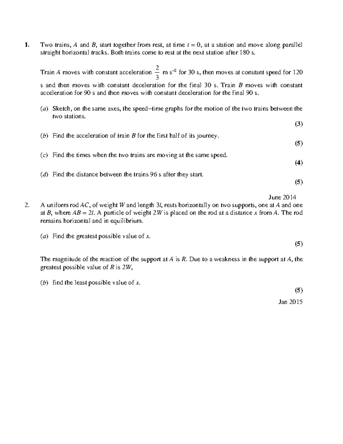 M1 revision for the final exam - Two trains, A and B, start together ...