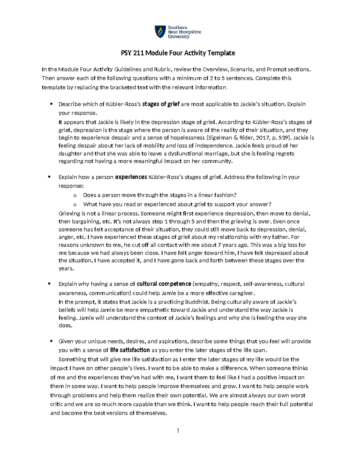 PSY 211 Module Four Activity Template - Then answer each of the ...