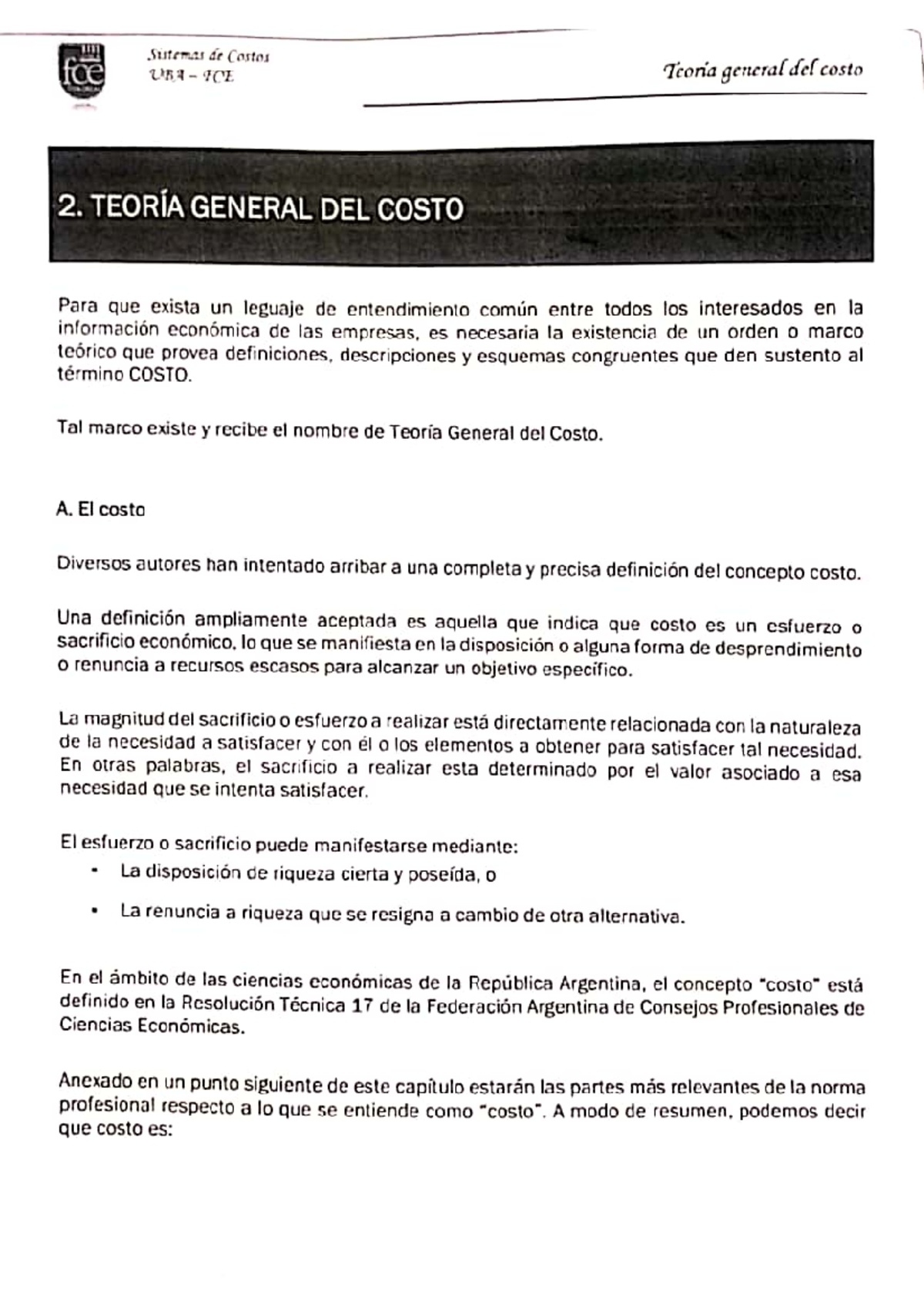 Cap 2 teoria general del costo - Gestión y Costos - Studocu