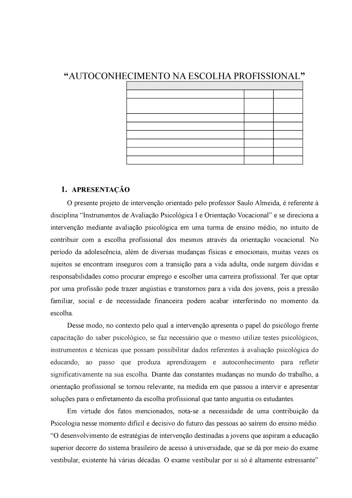 Modelo Relatório Final De Uma Orientação Vocacional Autoconhecimento Na Escolha Profissional 1505