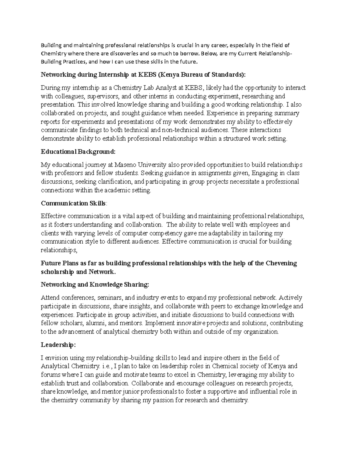 Essay 2 building Rship - Building and maintaining professional ...