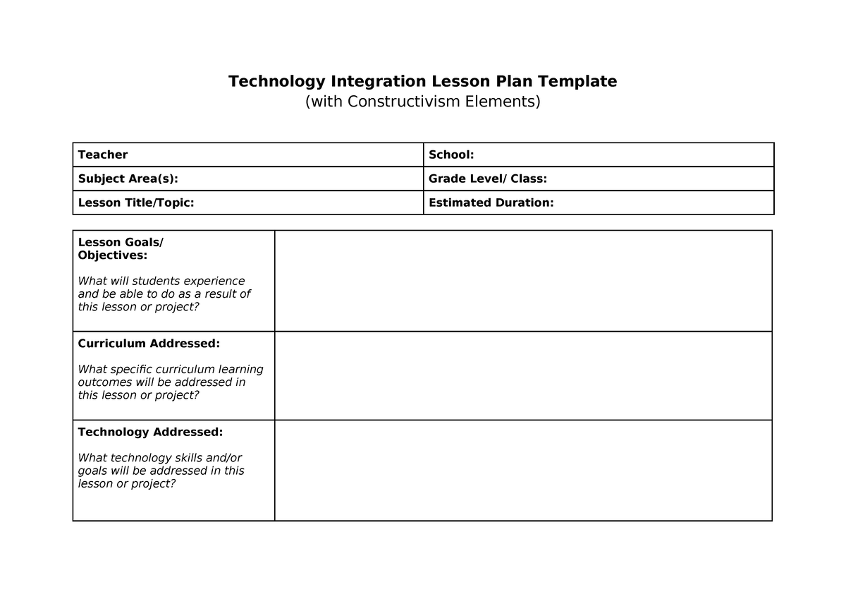 Technology Integration Lesson Plan Template 5es 6 Technology