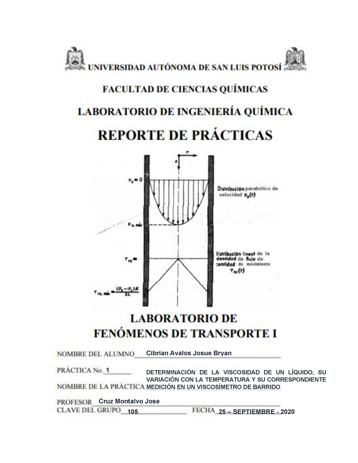 Practica De Laboratorio 1 - Cibrian Avalos Josue Bryan DETERMINACIÓN DE ...